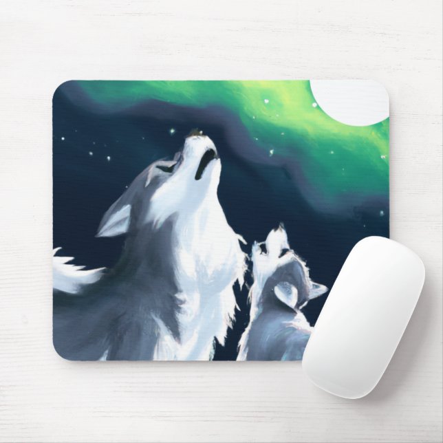 Niedlicher Wolf und Howl auf Vollmond Mousepad (Mit Mouse)