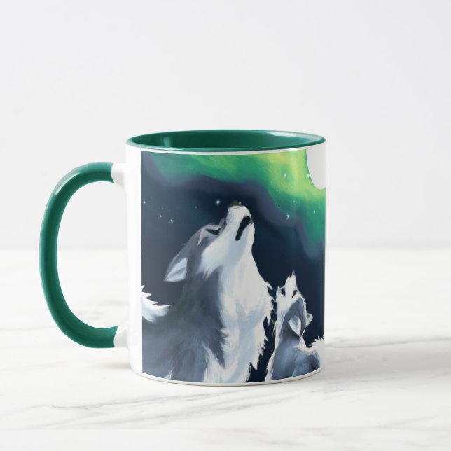 Niedlicher Wolf und Howl auf Vollmond Tasse (Links)