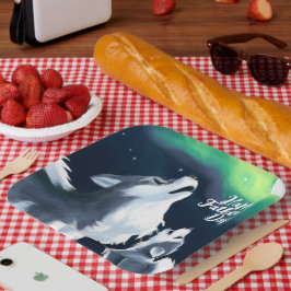 Niedlicher Wolf und Pup Howl am Vollmond Vatertag Pappteller