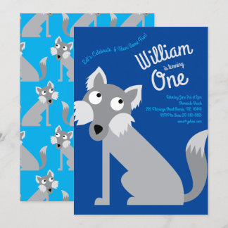Niedlicher Wolfshund Kinder 1. Geburtstagszeit Par Einladung