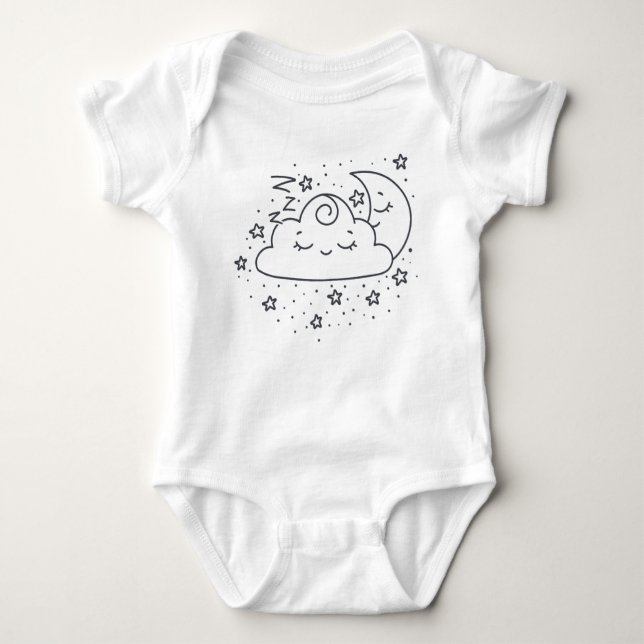Niedlicher Wolken-Mond und Stern-Illustration Baby Strampler (Vorderseite)