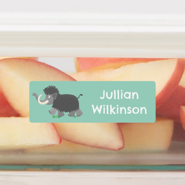 Niedlicher Wollmammut-Cartoon personalisiert Etiketten (Befestigt)