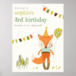 Niedlicher Woodland Fun Party Fox Kindergeburtstag Poster