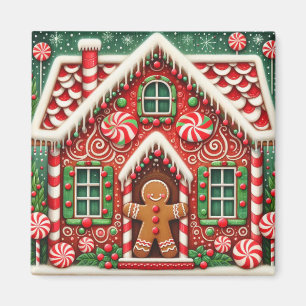Niedlicher, wunderlicher Lebkuchenmann und -haus Magnet