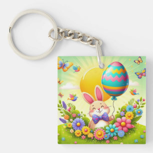 Niedlicher, wunderlicher und farbenfroher Osterhas Schlüsselanhänger