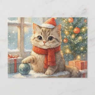Niedlicher wunderlicher Weihnachtskatze Feiertagspostkarte