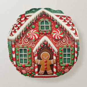 Niedlicher, wunderlicher Weihnachtsmann aus Lebkuc Rundes Kissen