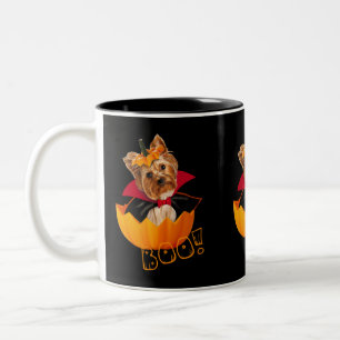 Niedlicher Yorkshire-Hund Halloween-Kürbis Zweifarbige Tasse