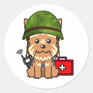 Niedlicher Yorkshire Terrier Dog Armeehelfer Runder Aufkleber
