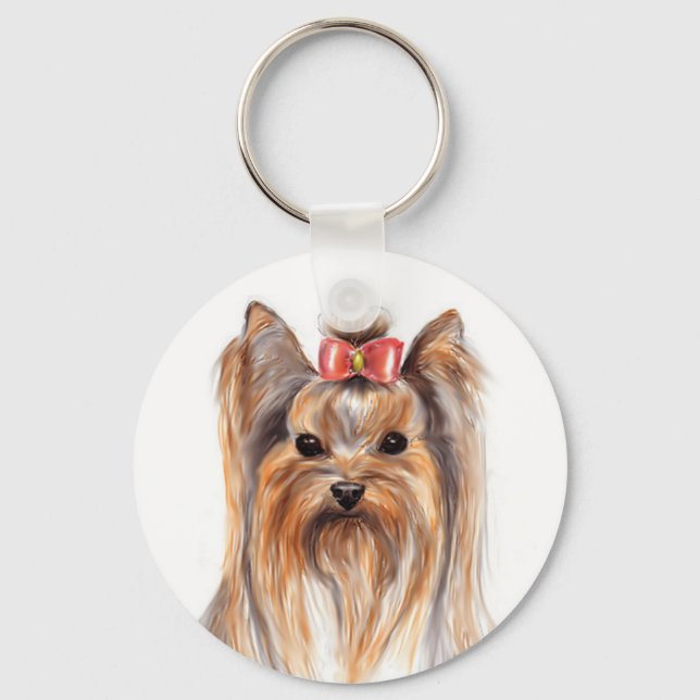 Niedlicher Yorkshire Terrier Welpenhund bemalt Sch Schlüsselanhänger (Vorderseite)