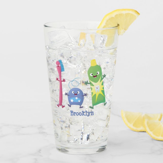 Niedlicher Zahnbürste Zahnpasta-Cartoon Glas (Rückseite Ice)