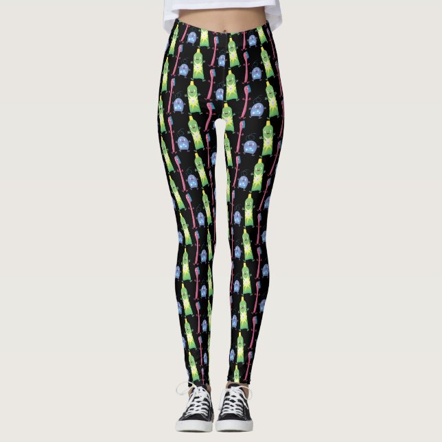 Niedlicher Zahnbürste Zahnpasta-Cartoon Leggings (Vorderseite)