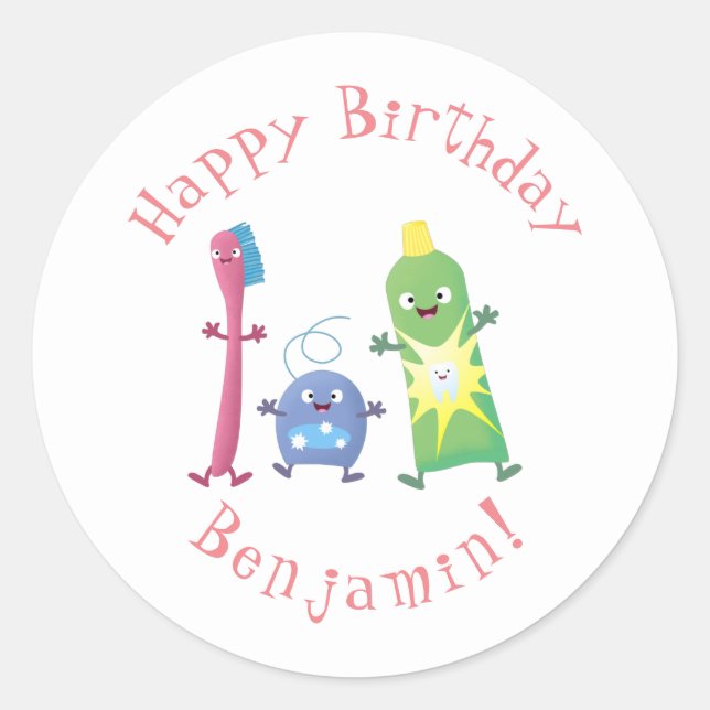 Niedlicher Zahnbürste Zahnpasta-Cartoon Runder Aufkleber (Vorderseite)