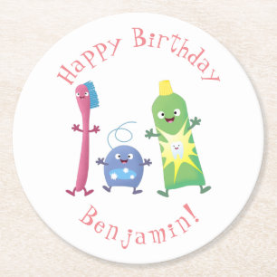 Niedlicher Zahnbürste Zahnpasta-Cartoon Runder Pappuntersetzer