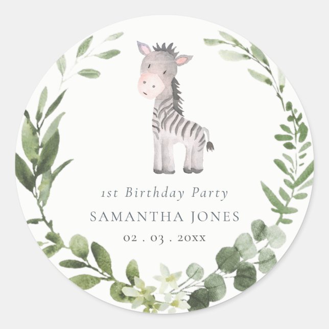 Niedlicher Zebra-Grünfolienkrez jedes Jahr zum Geb Runder Aufkleber (Vorderseite)