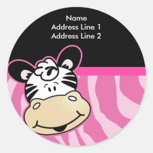 Niedlicher Zebra Pink Strip Address Label-Umschlag Runder Aufkleber