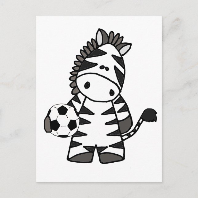 Niedlicher Zebra Playing Soccer Cartoon Postkarte (Vorderseite)