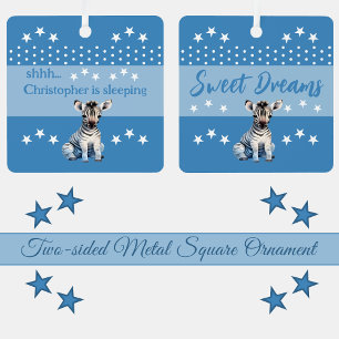 Niedlicher Zebra-shhh-Name ist das Schlaf blau Ornament Aus Metall