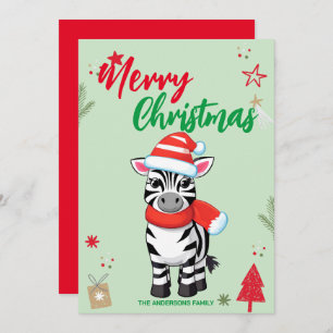 Niedlicher Zebra-Weihnachtsbaumname Feiertagskarte