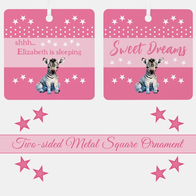 Niedlicher Zebrashhh Name ist pink Ornament Aus Metall (Von Creator hochgeladen)