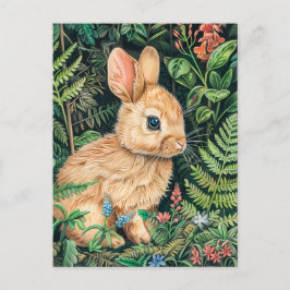 Niedlicher zeichn eines Hasses auf dem Waldboden Postkarte