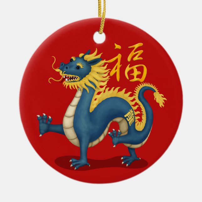 Niedlicher Zodiac-Drache "Fortune" chinesisches Ne Keramik Ornament (Vorne)