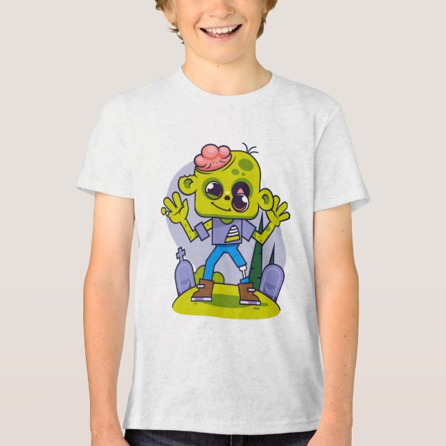 Niedlicher Zombie-Cartoon - Fun & Spooky Boys Hall Tri-Blend Shirt (Vorderseite)