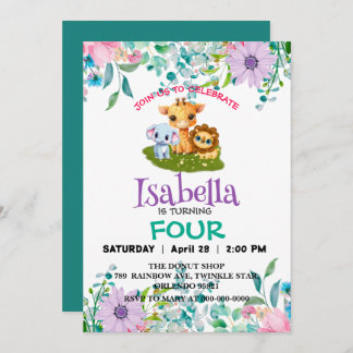 Niedlicher Zoo Dschungelbabys Tiere Geburtstagskin Einladung