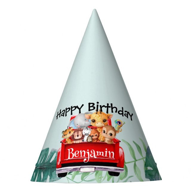 Niedlicher Zoo-Dschungelbauer Traktorjunge Birthda Partyhütchen (Vorderseite)