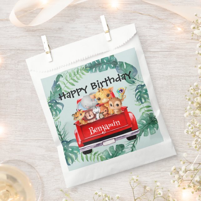 Niedlicher Zoo-Dschungelbauernjunge Birthday Party Geschenktütchen (Ausgeschnitten)