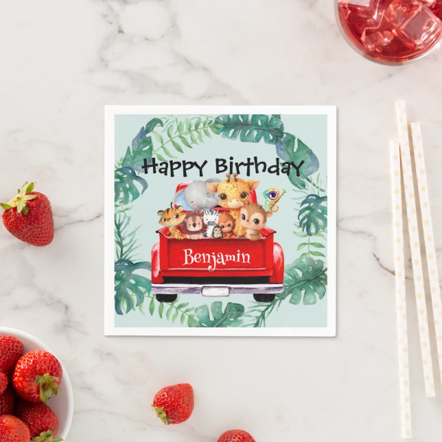 Niedlicher Zoo-Dschungelbauernjunge Birthday Party Serviette (Beispiel)