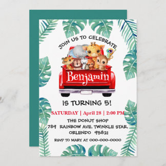 Niedlicher Zoo-Dschungelbaum Traktor Junge Geburts Einladung