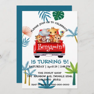 Niedlicher Zoo-Dschungelbaum Traktor Junge Geburts Einladung