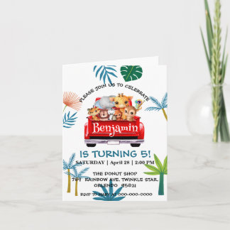 Niedlicher Zoo-Dschungelbaum Traktor Junge Geburts Einladung