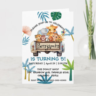 Niedlicher Zoo-Dschungelbaum Traktor Junge Geburts Einladung