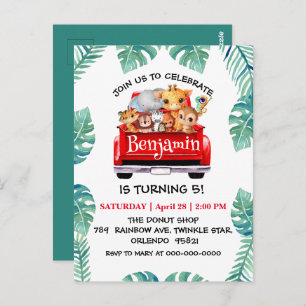 Niedlicher Zoo-Dschungelbaum Traktor Junge Geburts Postkarte