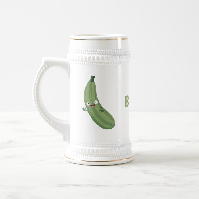 Niedlicher Zucchini-Happy-Cartoon Bierglas (Links)