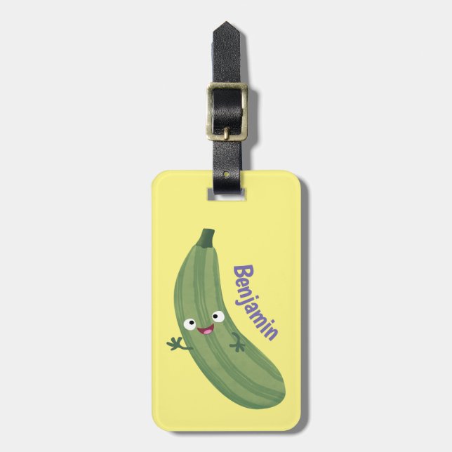 Niedlicher Zucchini-Happy-Cartoon Gepäckanhänger (Vorderseite vertikal)