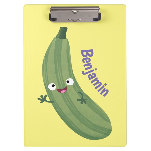 Niedlicher Zucchini-Happy-Cartoon Klemmbrett (Vorderseite)