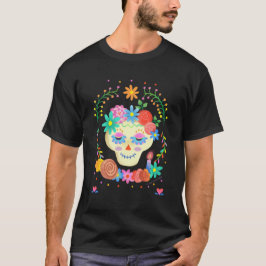 Niedlicher Zucker Skull Día de los Muertos T-Shirt