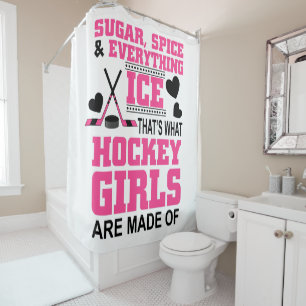 niedlicher Zucker und Gewürzmädchen Eishockey Duschvorhang
