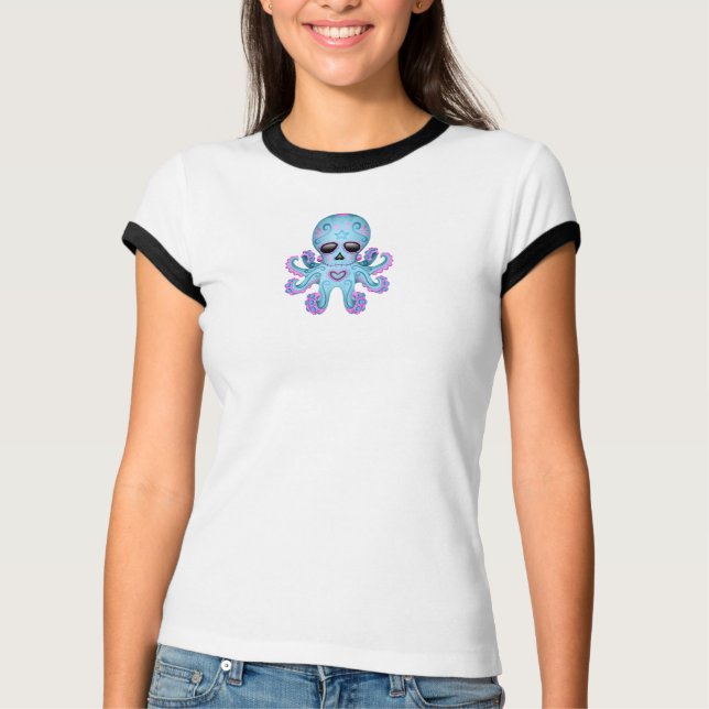Niedlicher Zuckerhut Zombie Octopus - Blau T-Shirt (Vorderseite)