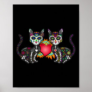 Niedlicher Zuckerkatze Duo Herz Mexican Dia De Los Poster