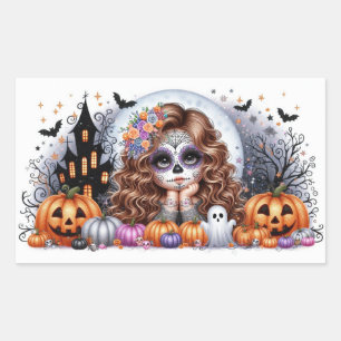 Niedlicher Zuckerkuller Spuk Halloween-Szene Rechteckiger Aufkleber