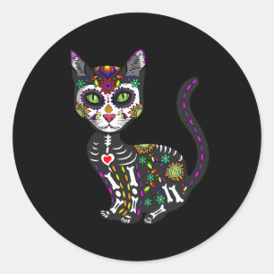 Niedlicher Zuckerschädel mexikanische Katze Hallow Runder Aufkleber