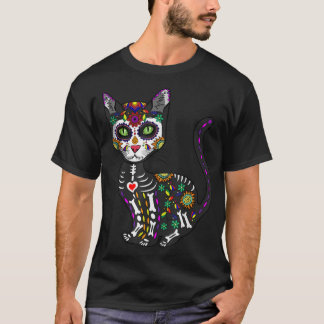 Niedlicher Zuckerschädel mexikanische Katze Hallow T-Shirt