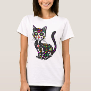 Niedlicher Zuckerschädel mexikanische Katze Hallow T-Shirt
