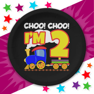 Niedlicher Zug farbenfroh 2. Geburtstag Choo I m 2 Pappteller
