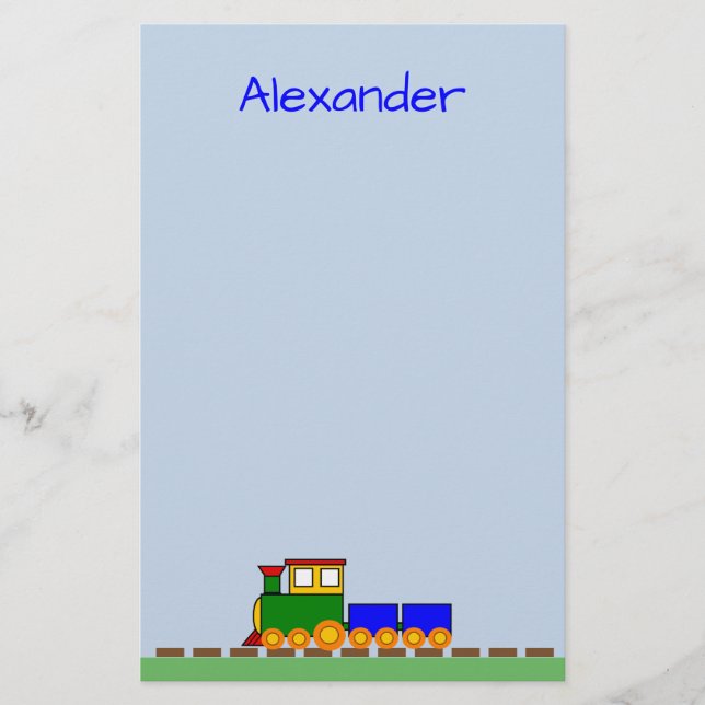 Niedlicher Zug mit Boy's Name Blue Stationery Briefpapier (Vorderseite)