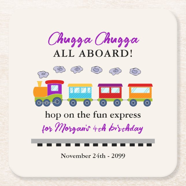 Niedlicher Zug zum Geburtstag Rechteckiger Pappuntersetzer (Vorderseite)